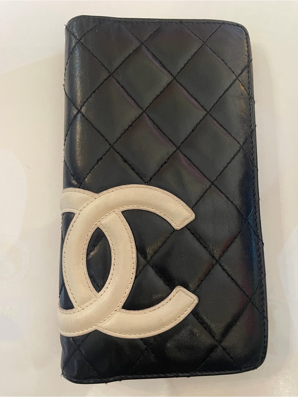 Chanel Black Quilted Leather Wallet with White Interlocking Logo
